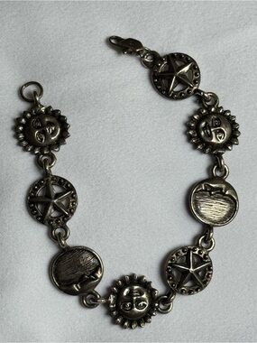 Vintage style Stamped 925  Sun and Star Charm Bracelet
